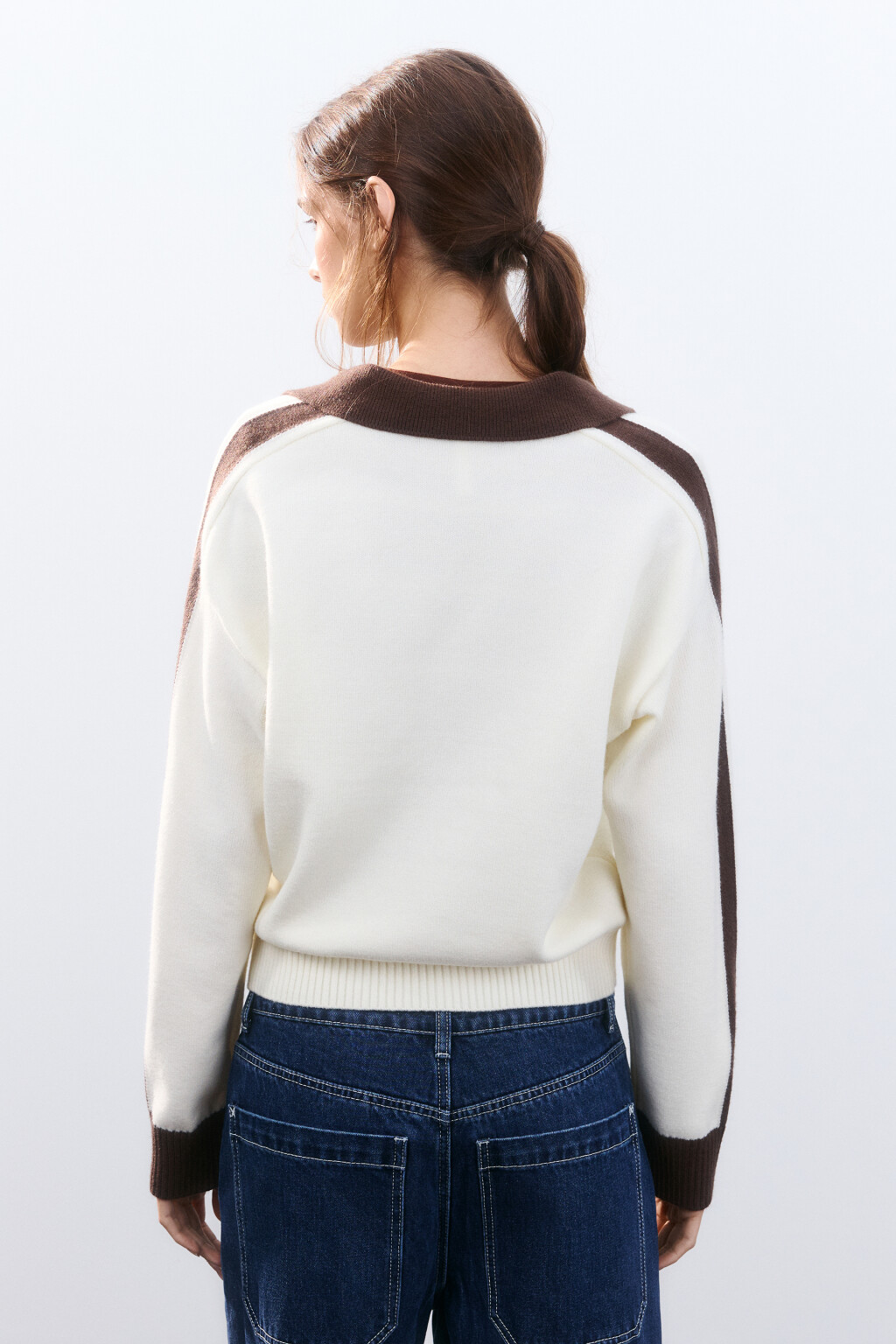 Джемпер-поло вязаный с вышивкой - цвет молочный - 3