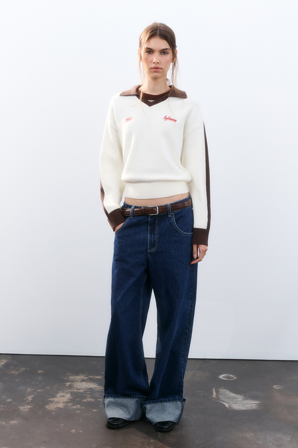 Джемпер-поло вязаный с вышивкой - цвет молочный - 4