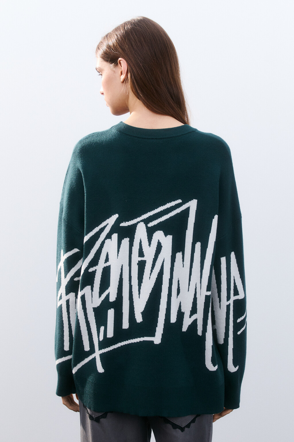 Джемпер вязаный с вышивкой и принтом - цвет зеленый - 3