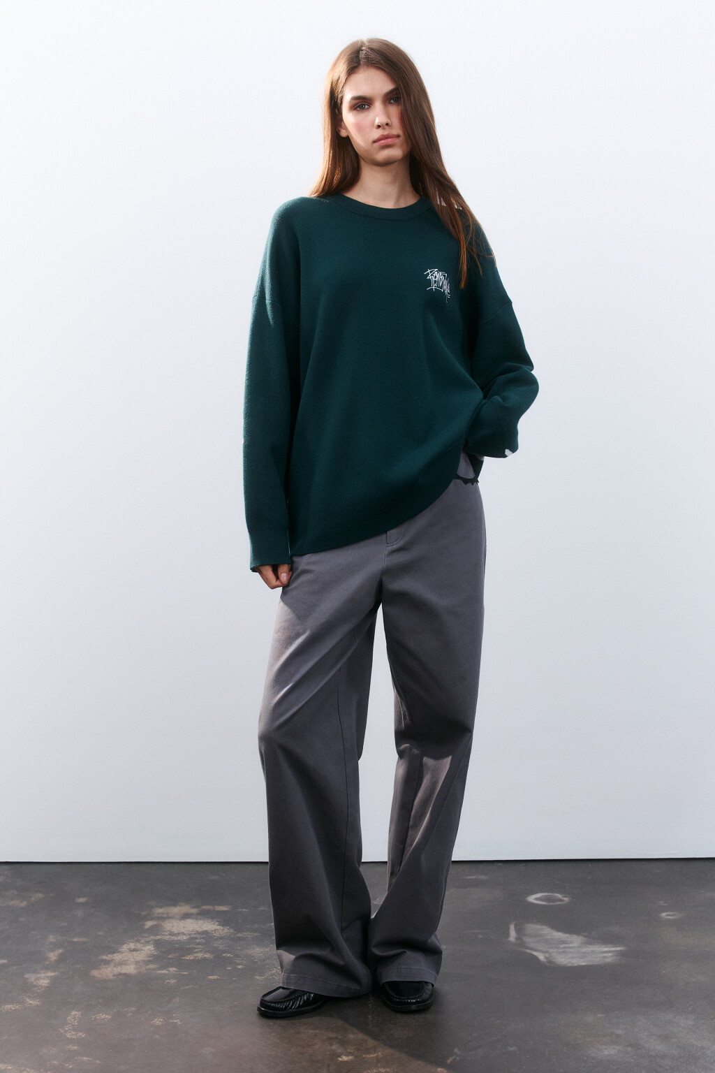 Джемпер вязаный с вышивкой и принтом - цвет зеленый - 4