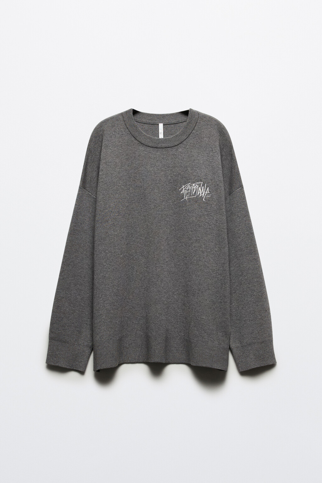 Джемпер вязаный с вышивкой и принтом - цвет серый - 8