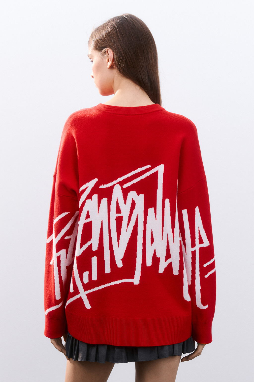 Джемпер вязаный с вышивкой и принтом - цвет красный - 4
