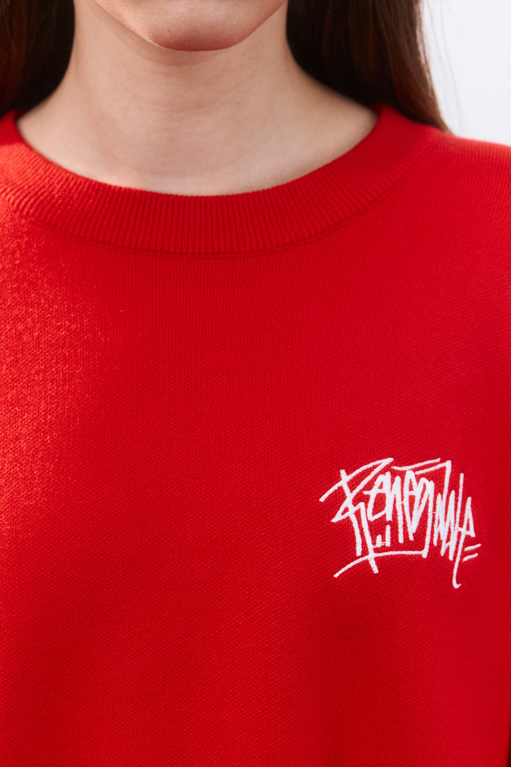 Джемпер вязаный с вышивкой и принтом - цвет красный - 5