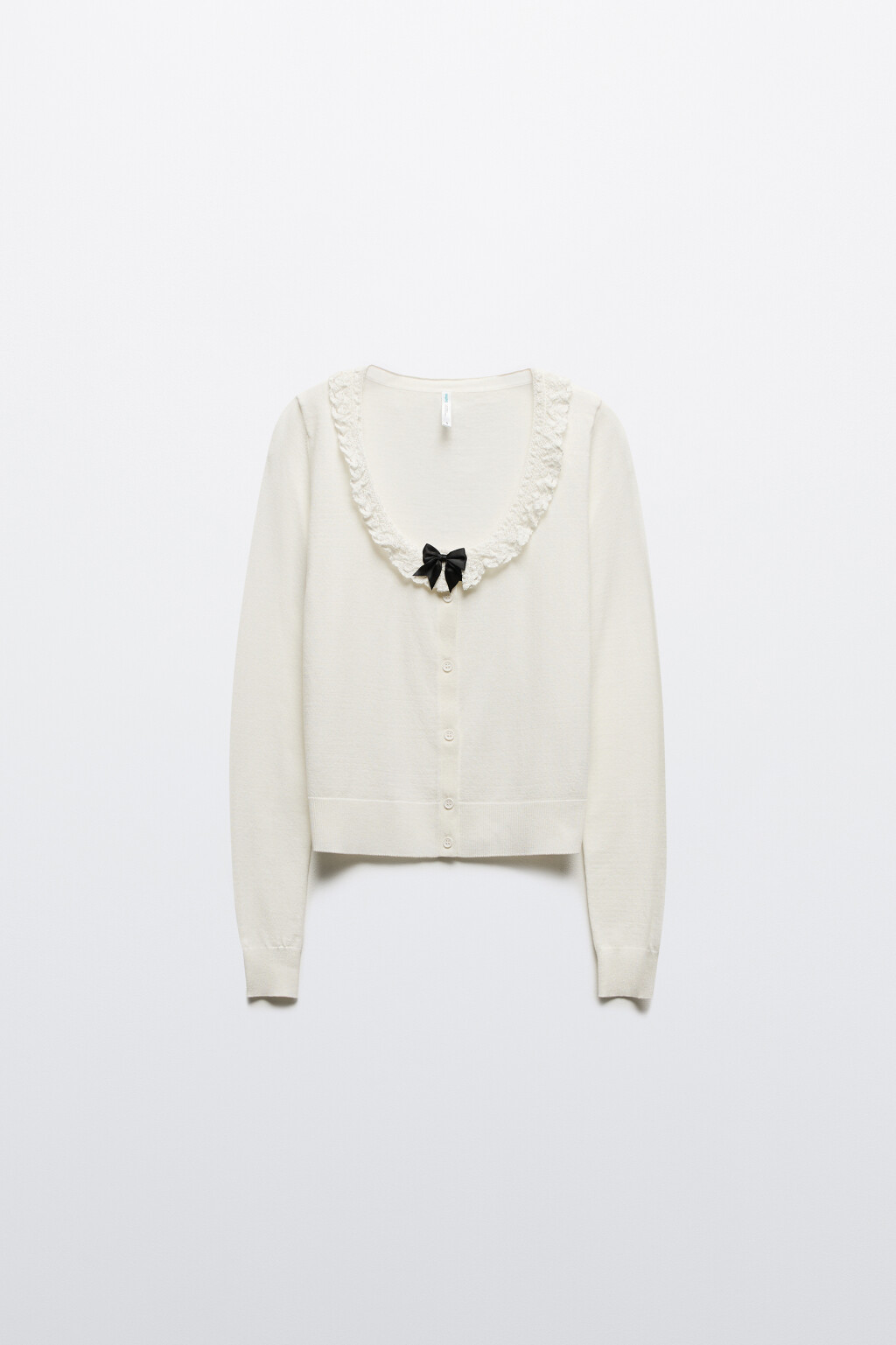 Кардиган с кружевом и бантиком - цвет молочный - 7