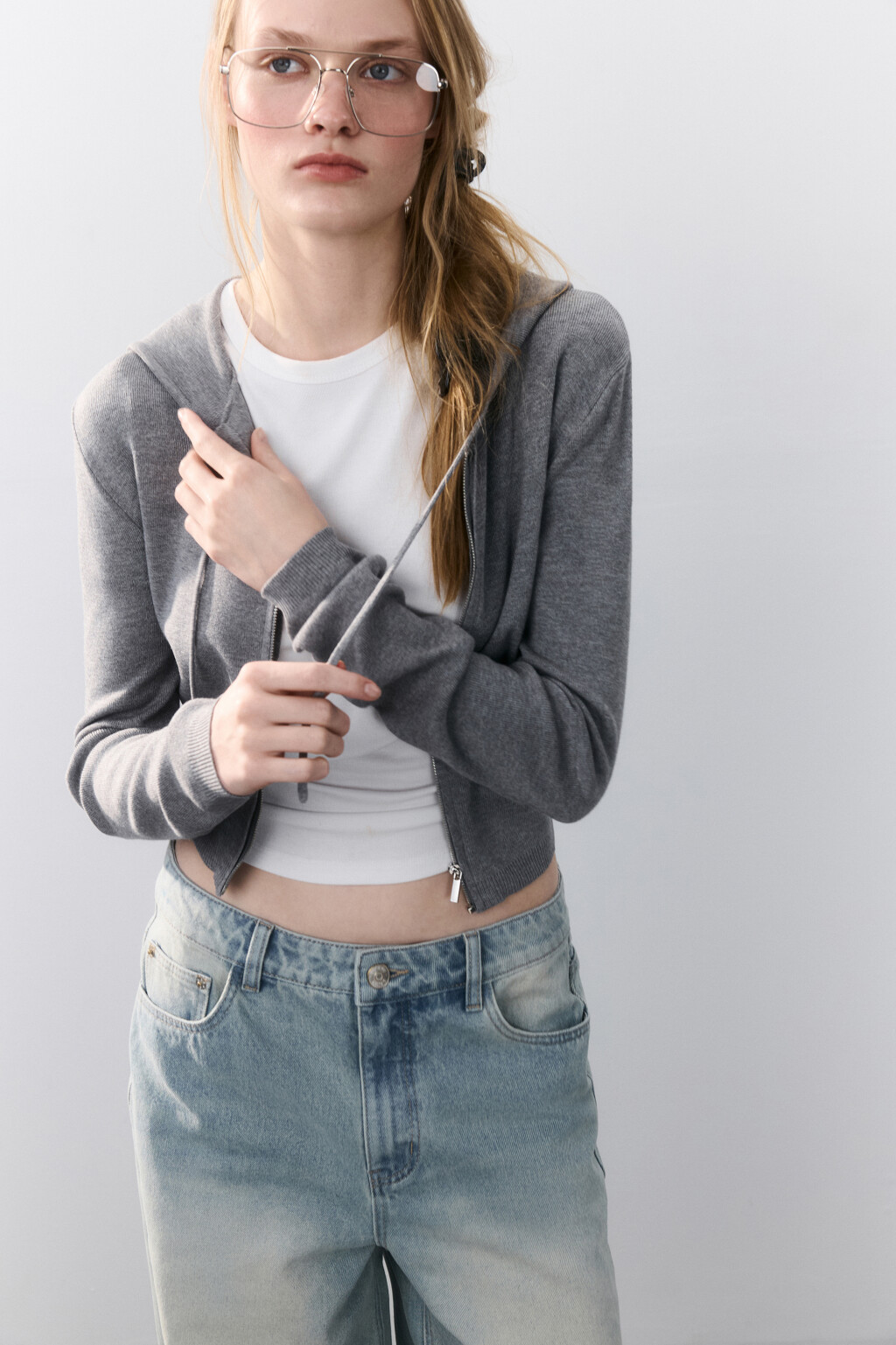 Толстовка вязаная на молнии - цвет серый - 2