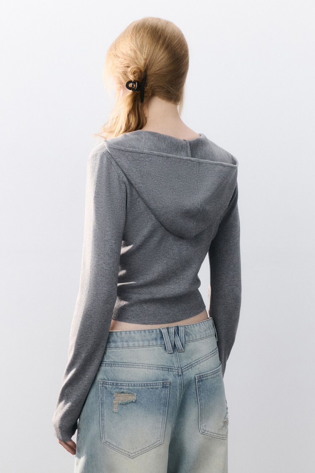 Толстовка вязаная на молнии - цвет серый - 4