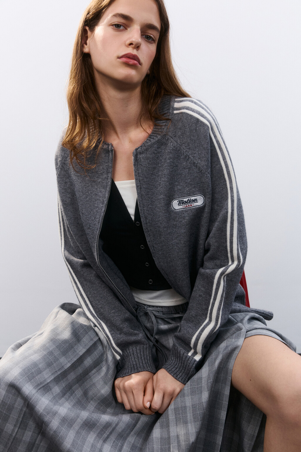 Кардиган на молнии с принтом - цвет серый - 1