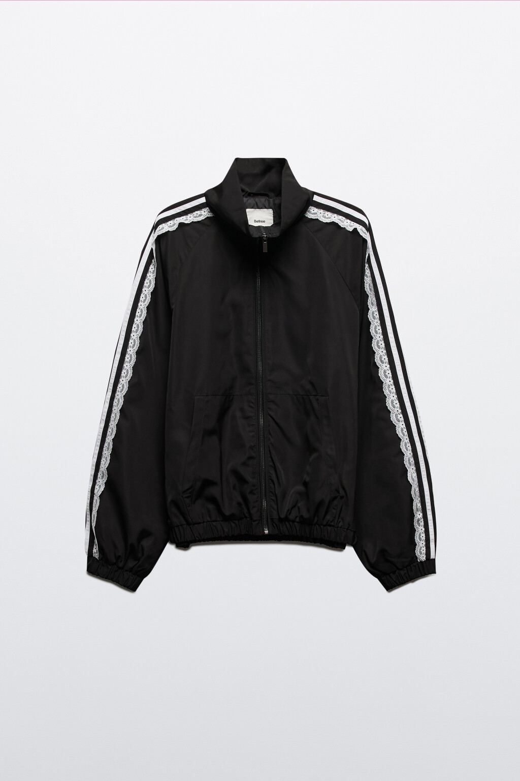 Куртка-олимпийка с кружевными лампасами - цвет черный - 9