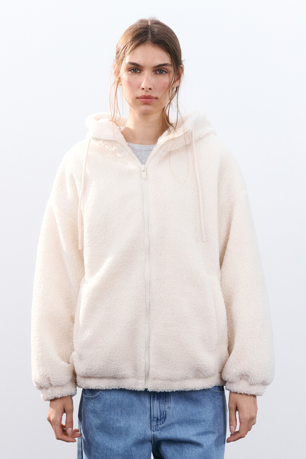 Куртка плюшевая с капюшоном - цвет молочный - 2