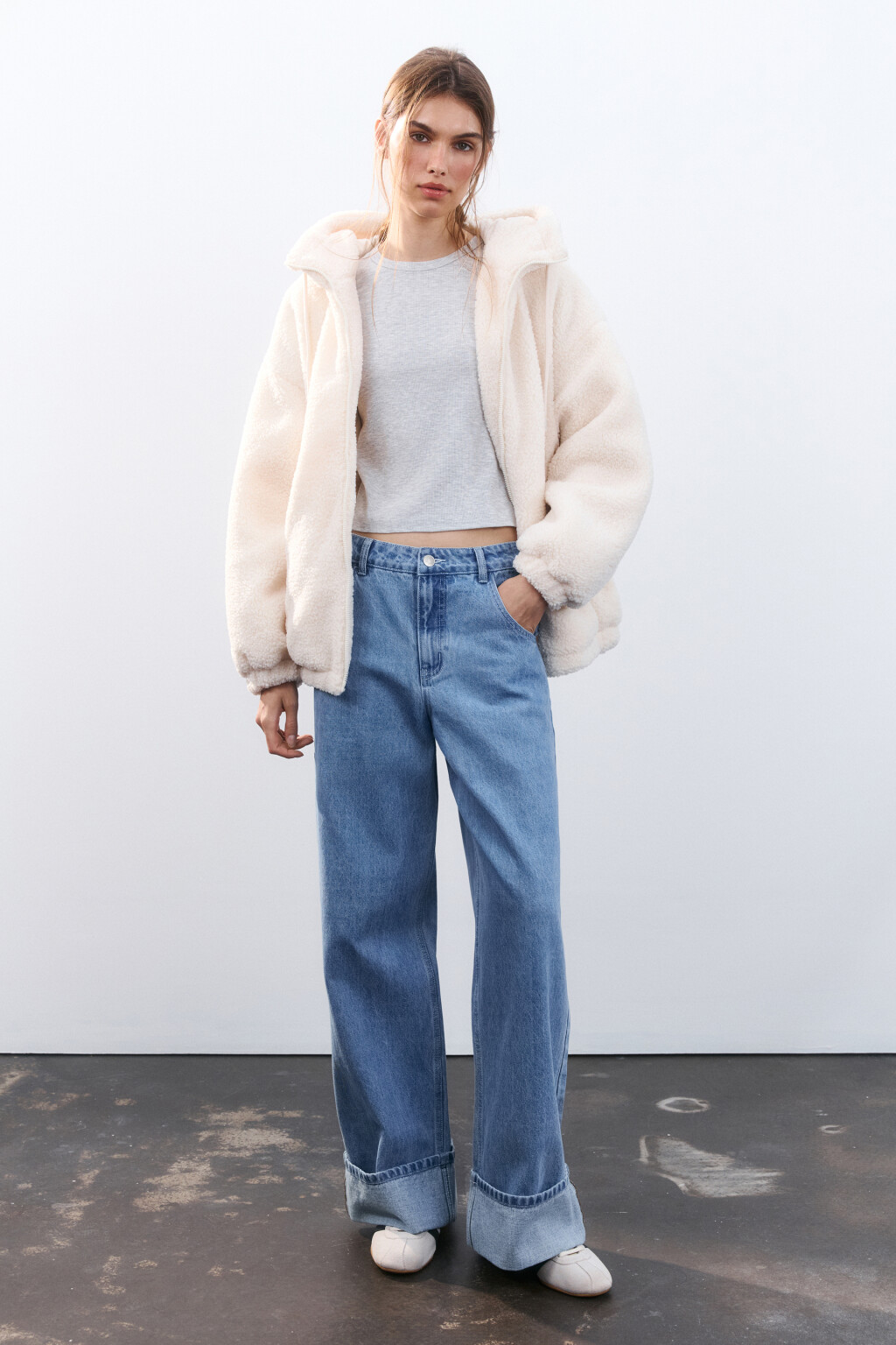 Куртка плюшевая с капюшоном - цвет молочный - 4