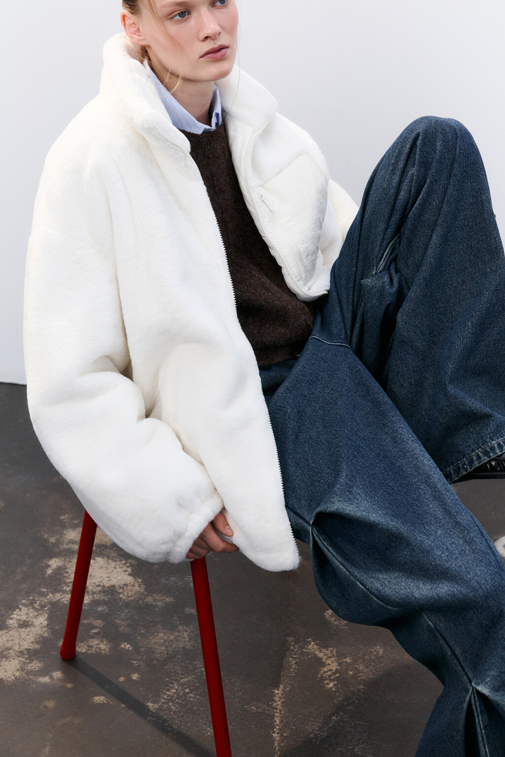 Куртка плюшевая на утеплителе - цвет молочный - 1