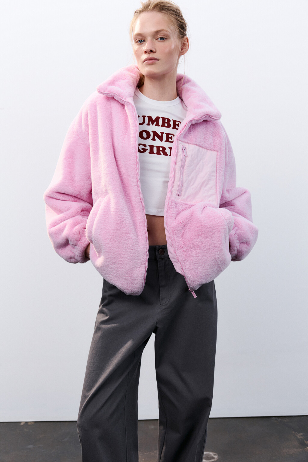 Куртка плюшевая на утеплителе - цвет розовый - 1