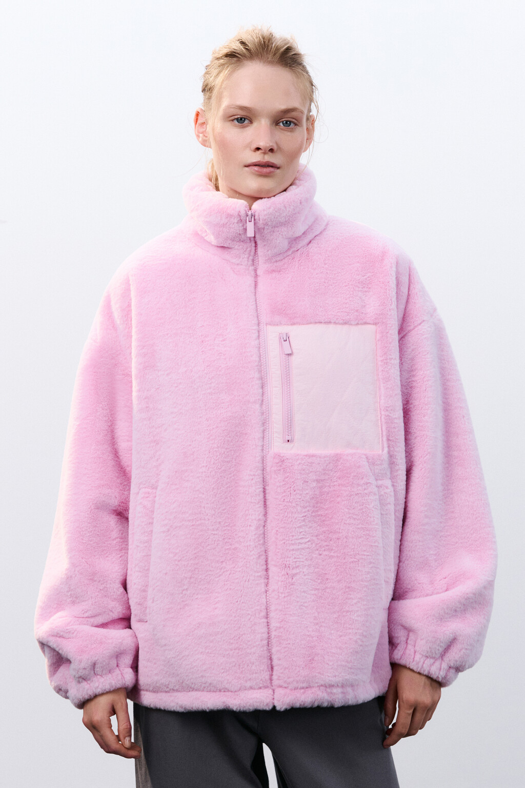 Куртка плюшевая на утеплителе - цвет розовый - 3