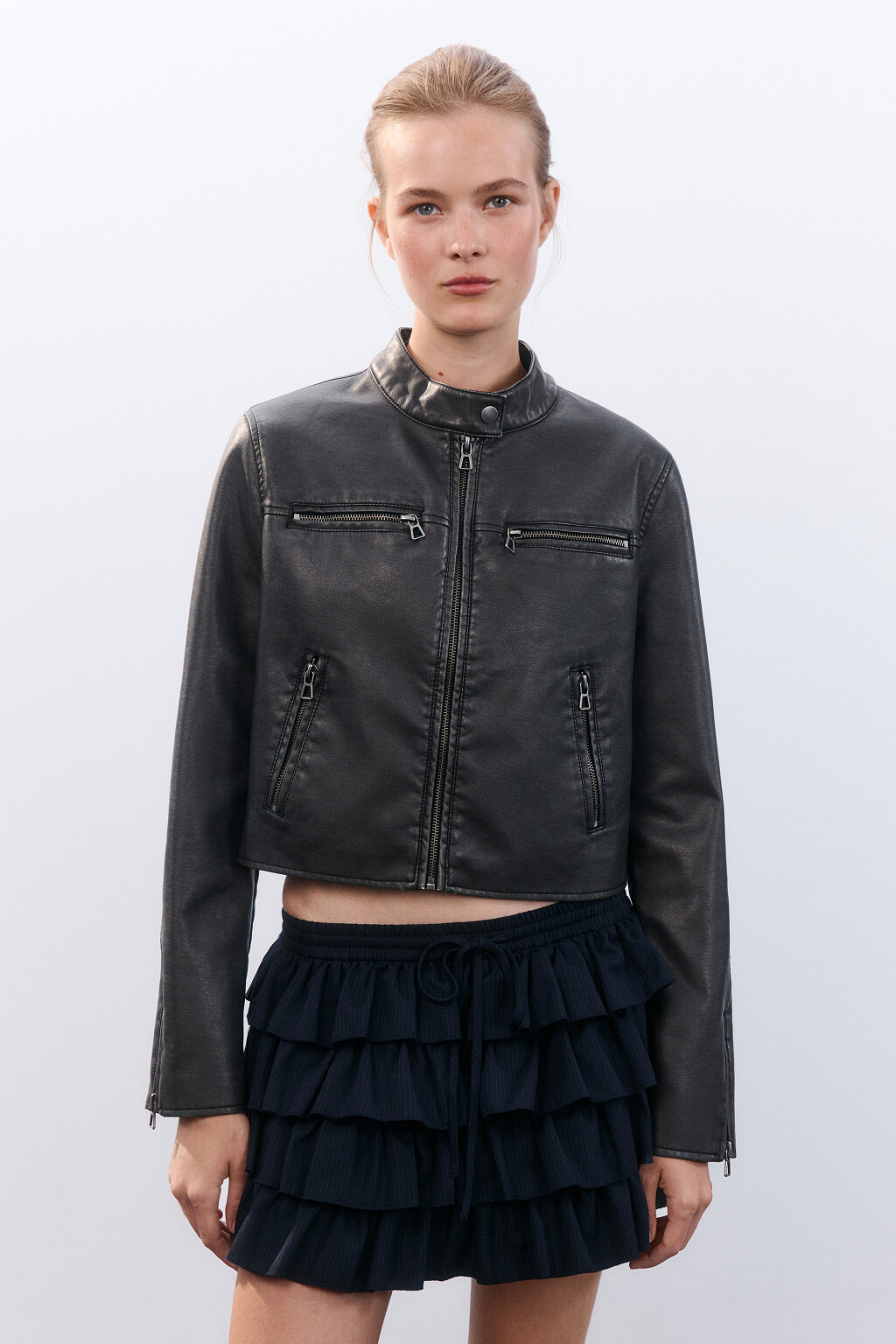 Куртка укороченная с вареным эффектом - цвет черный - 3