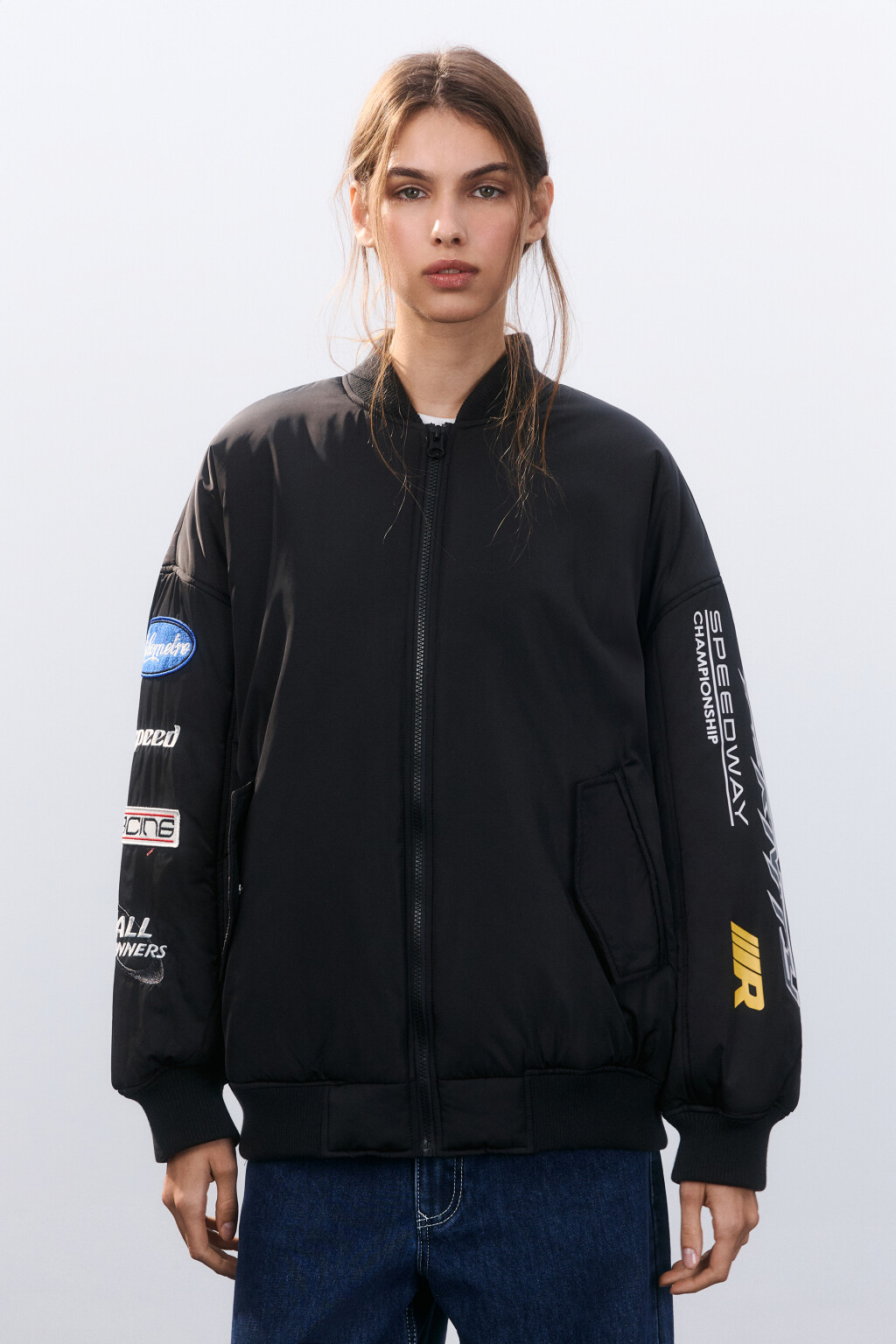 Куртка-бомбер oversize с принтом - цвет черный - 2