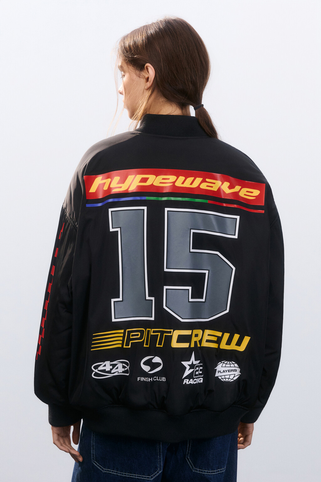 Куртка-бомбер oversize с принтом - цвет черный - 3