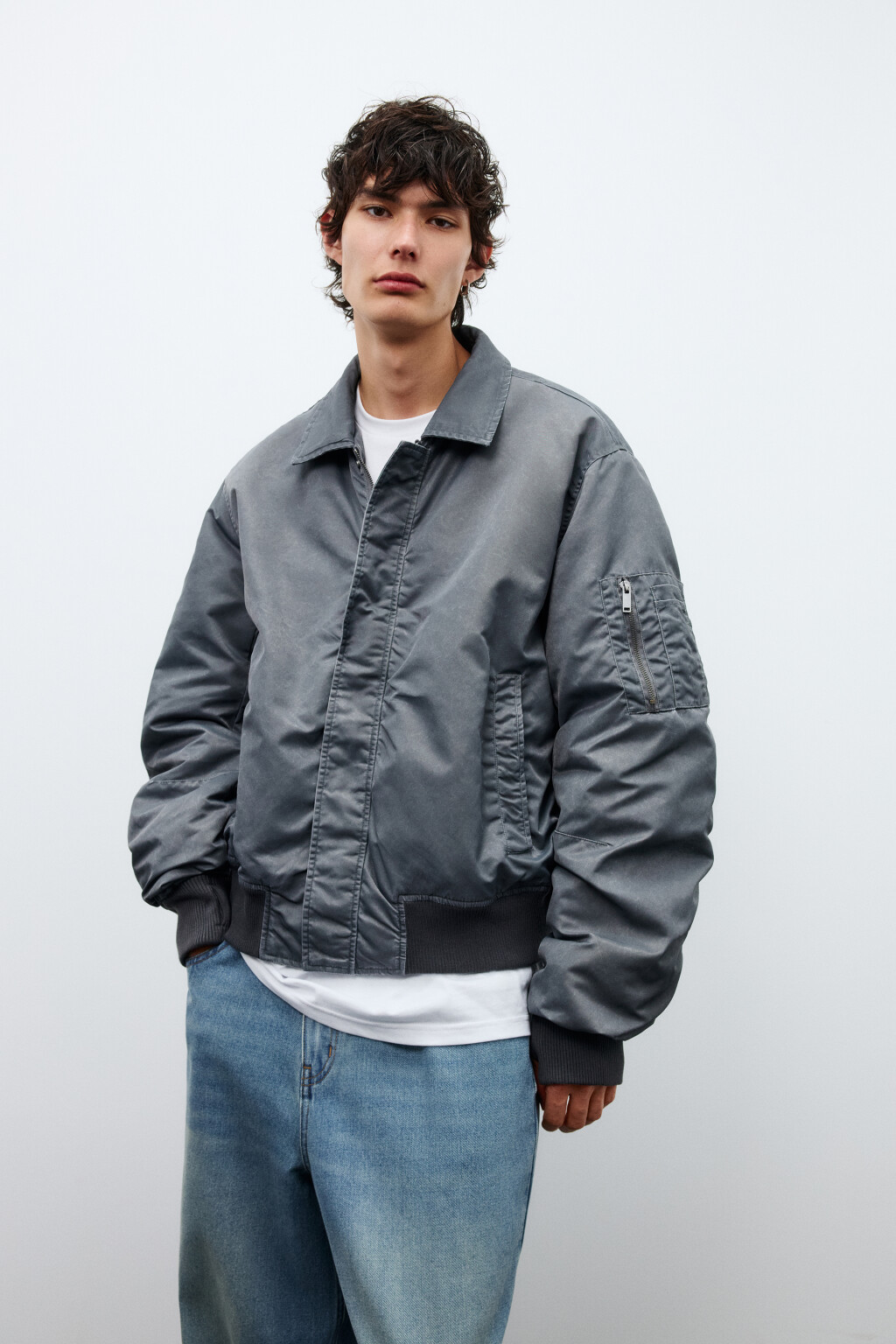 Куртка-бомбер с отложным воротником - цвет черный - 2