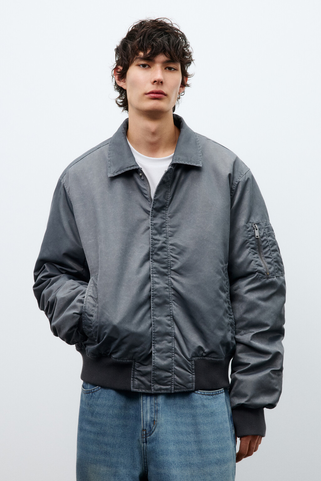 Куртка-бомбер с отложным воротником - цвет черный - 3