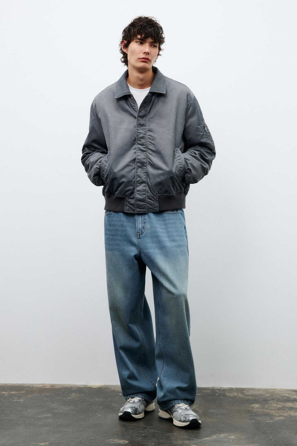 Куртка-бомбер с отложным воротником - цвет черный - 5