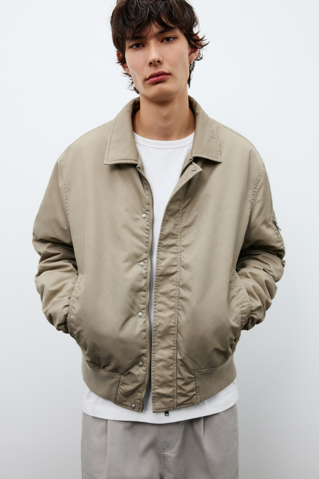 Куртка-бомбер с отложным воротником - цвет коричневый - 1