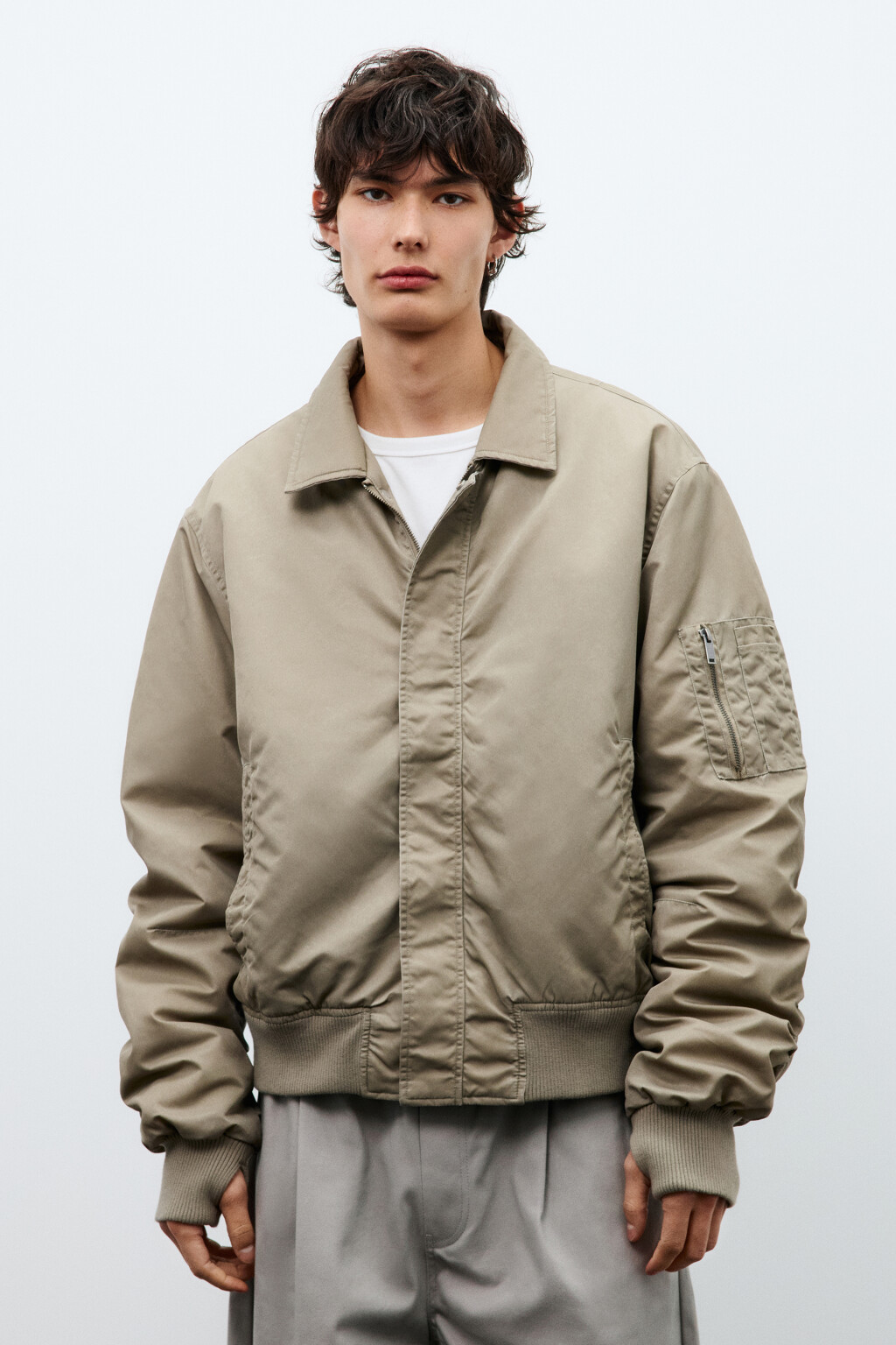 Куртка-бомбер с отложным воротником - цвет коричневый - 3