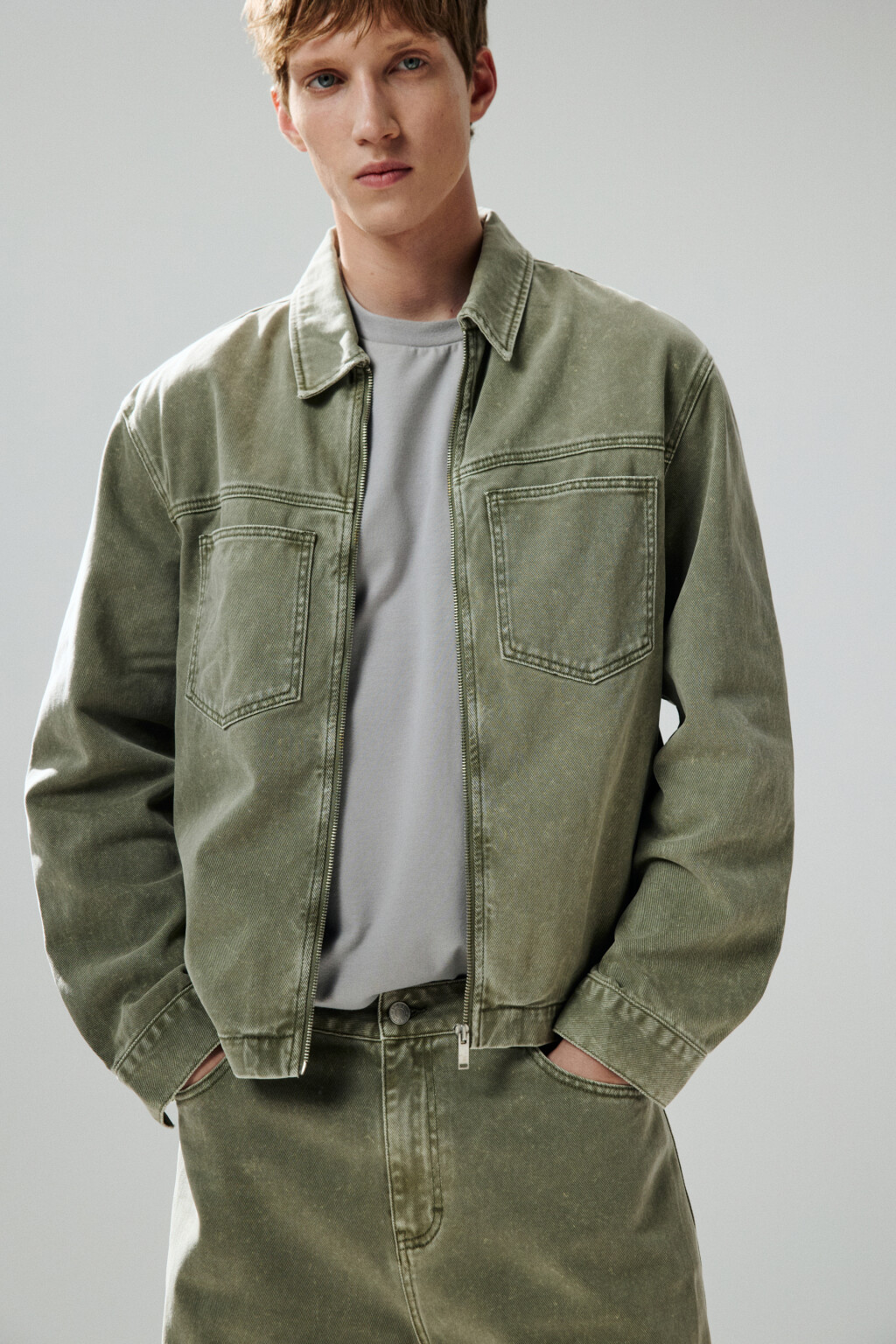 Куртка джинсовая с вареным эффектом - цвет зеленый - 1