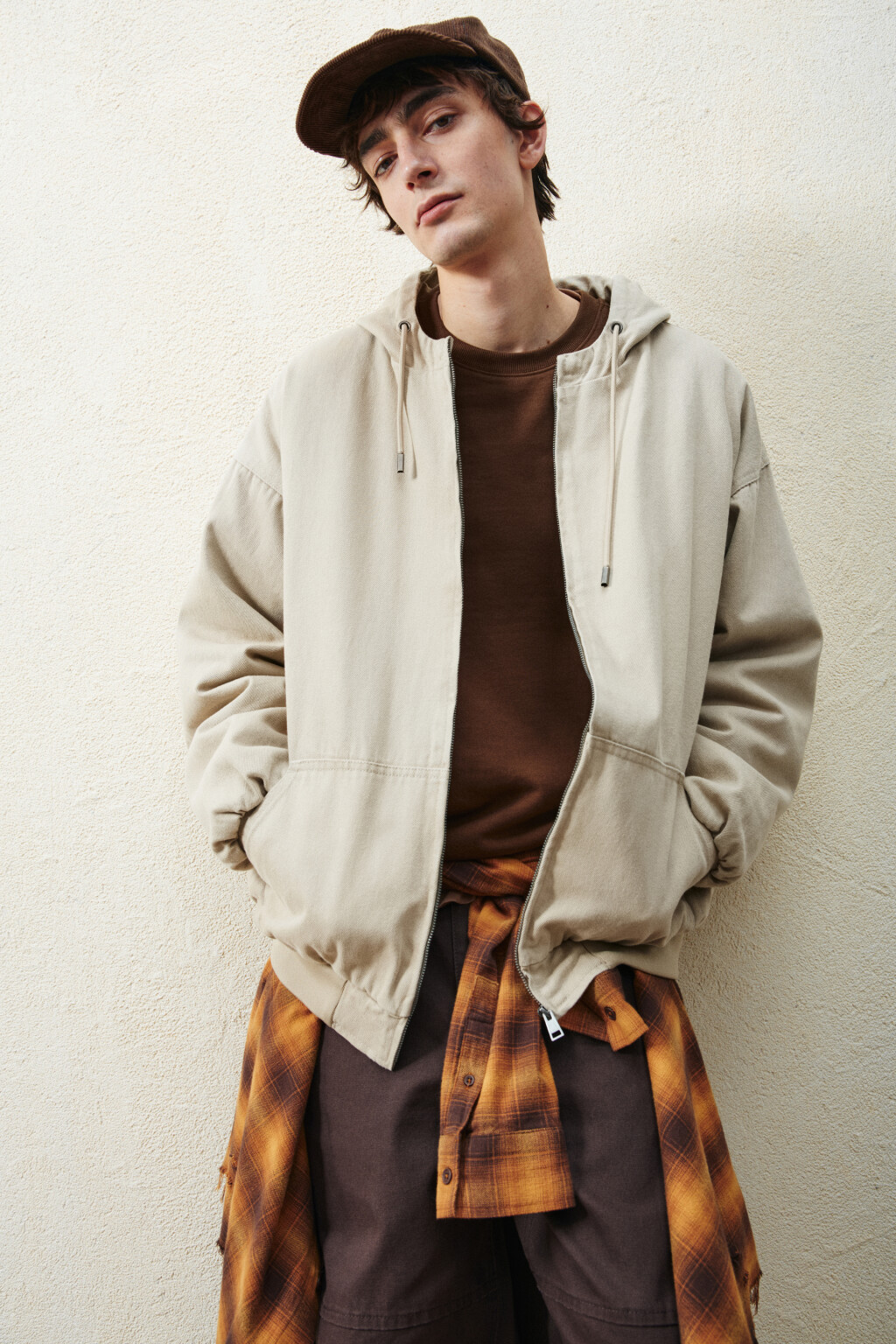 Куртка джинсовая утепленная на молнии - цвет бежевый - 1