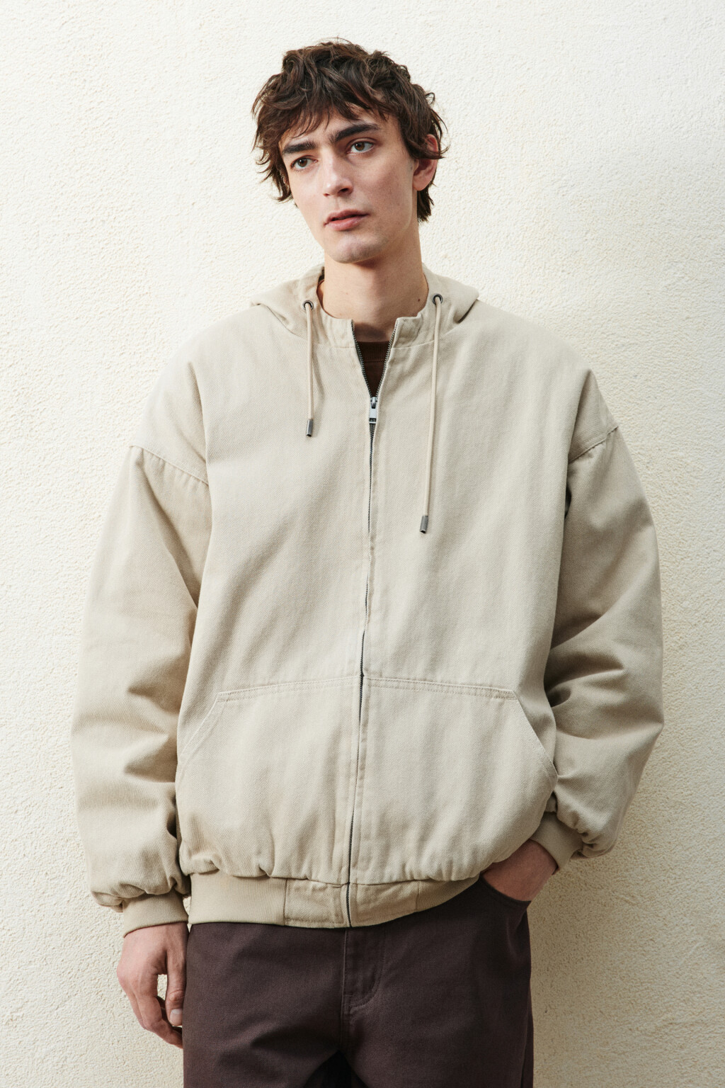 Куртка джинсовая утепленная на молнии - цвет бежевый - 3