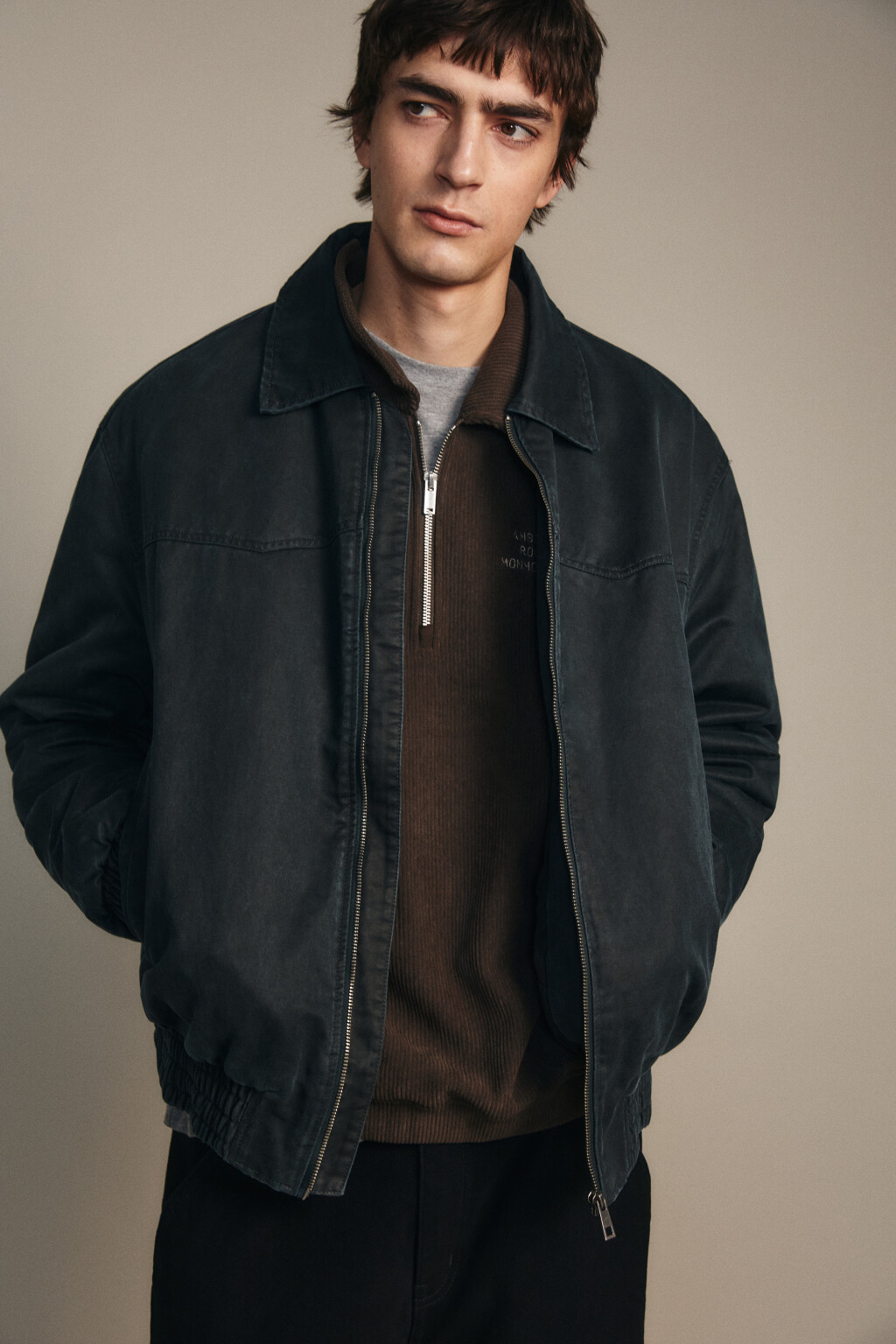 Куртка-бомбер на утеплителе - цвет синий - 1