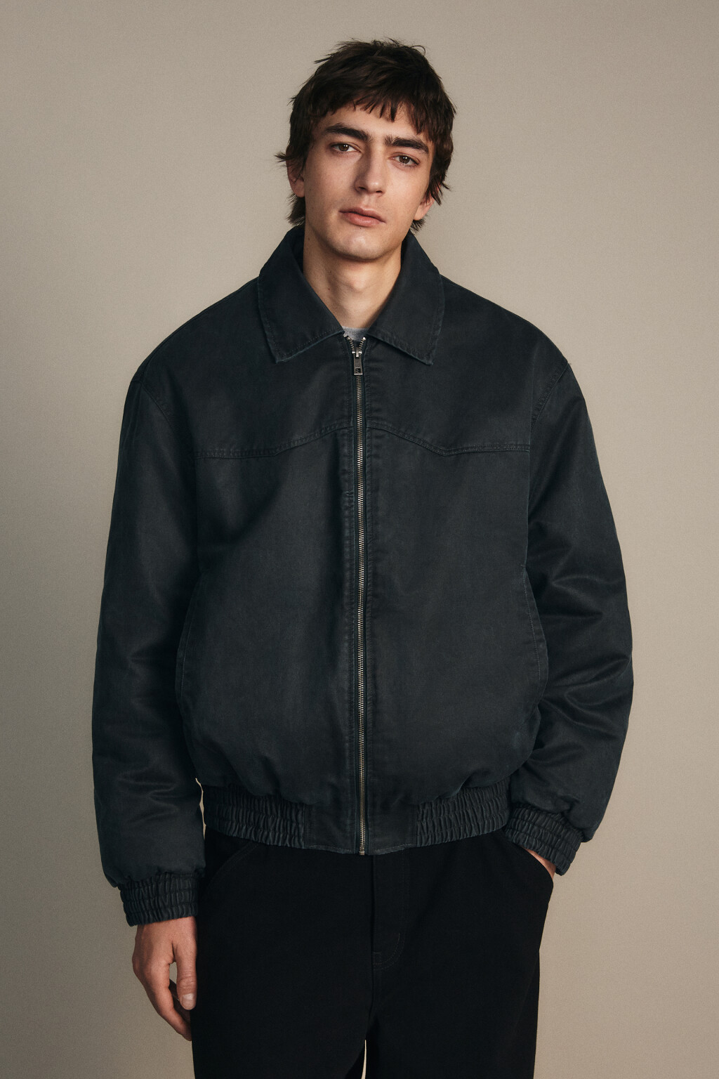 Куртка-бомбер на утеплителе - цвет синий - 3