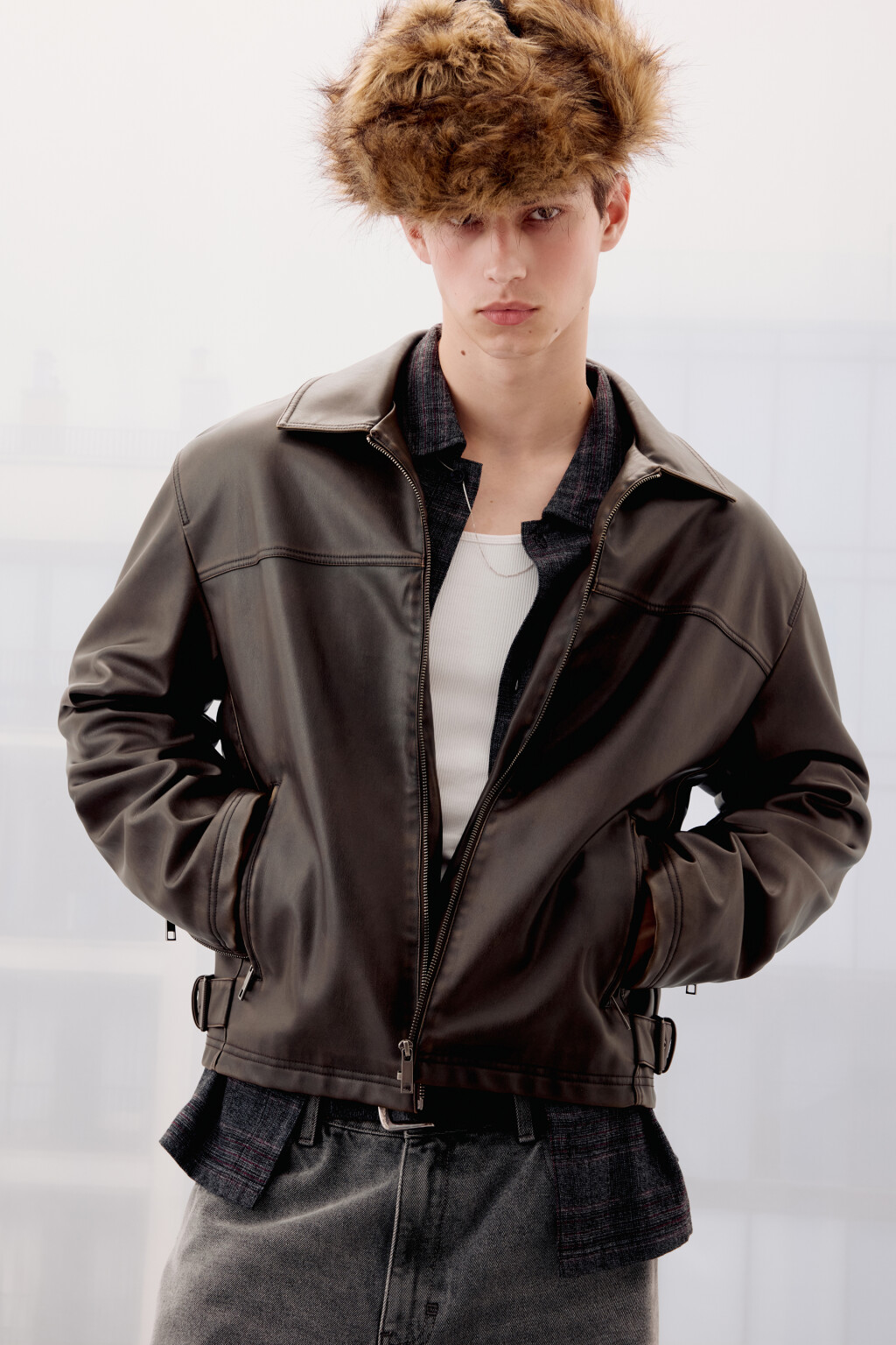 Куртка на молнии с вареным эффектом - цвет коричневый - 9