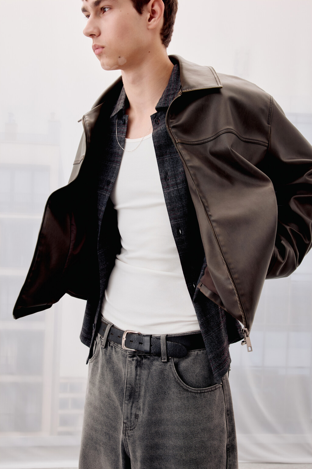 Куртка на молнии с вареным эффектом - цвет коричневый - 10