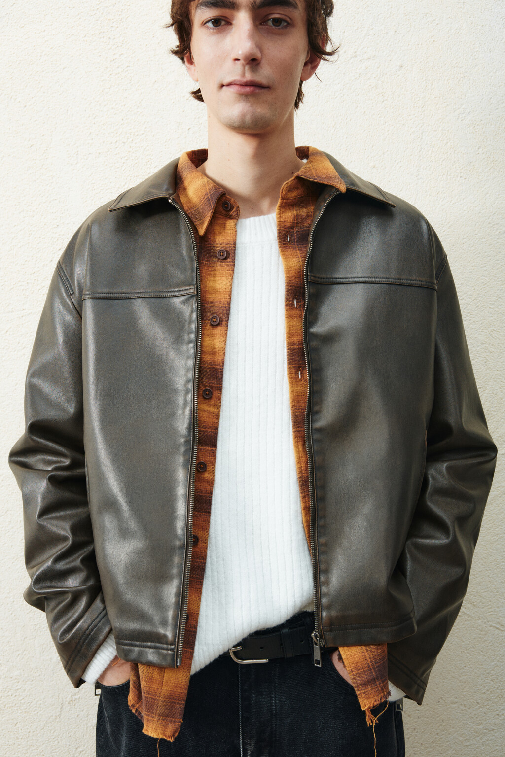 Куртка на молнии с вареным эффектом - цвет коричневый - 2