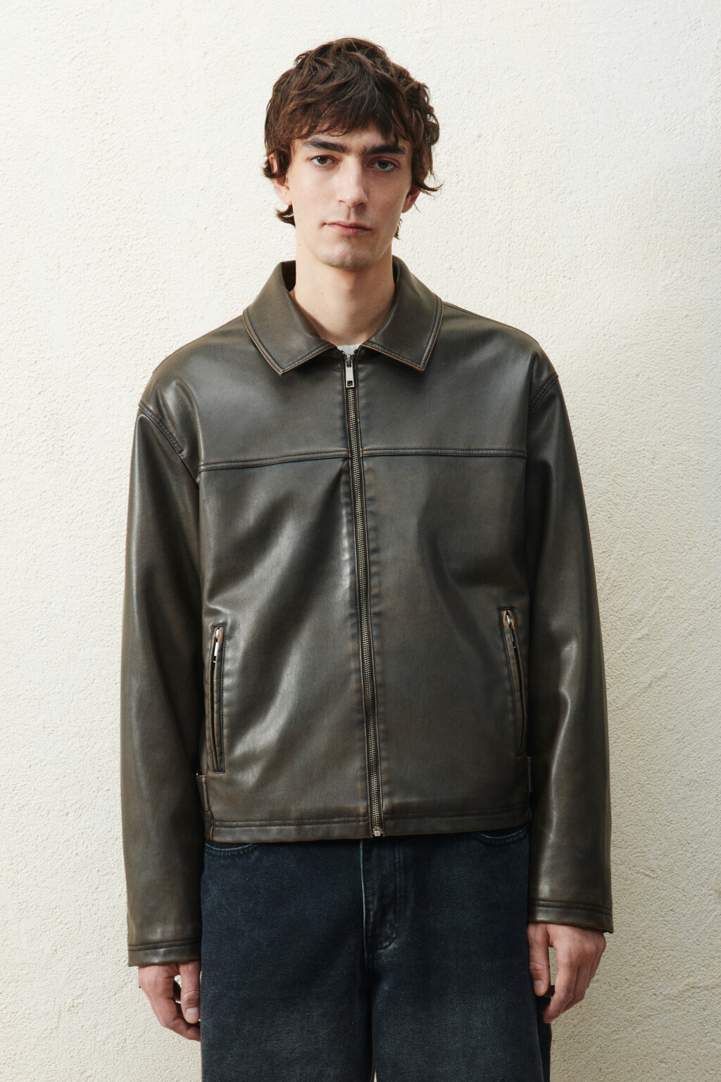 Куртка на молнии с вареным эффектом - цвет коричневый - 3