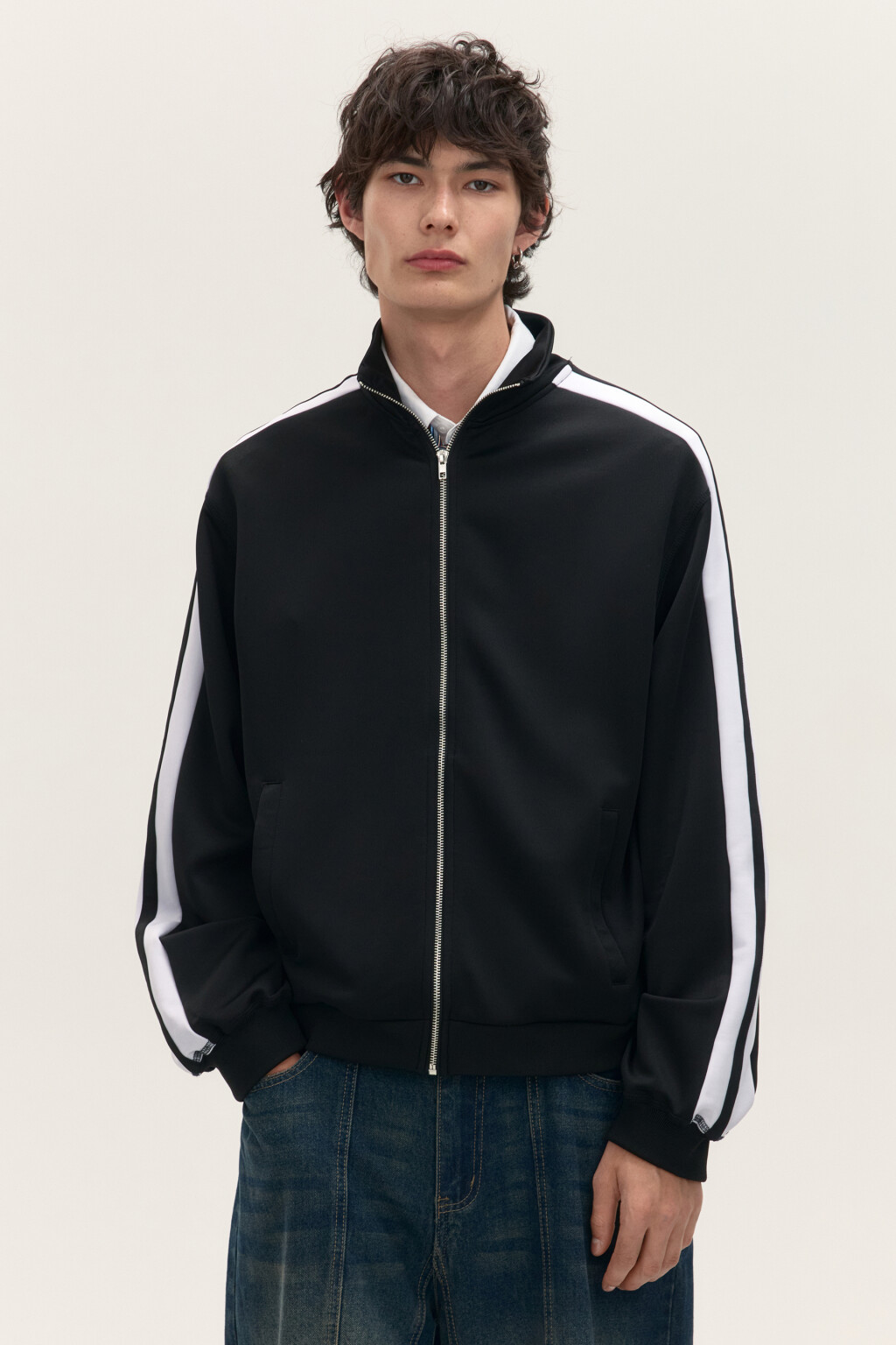 Куртка-олимпийка с лампасами - цвет черный - 3