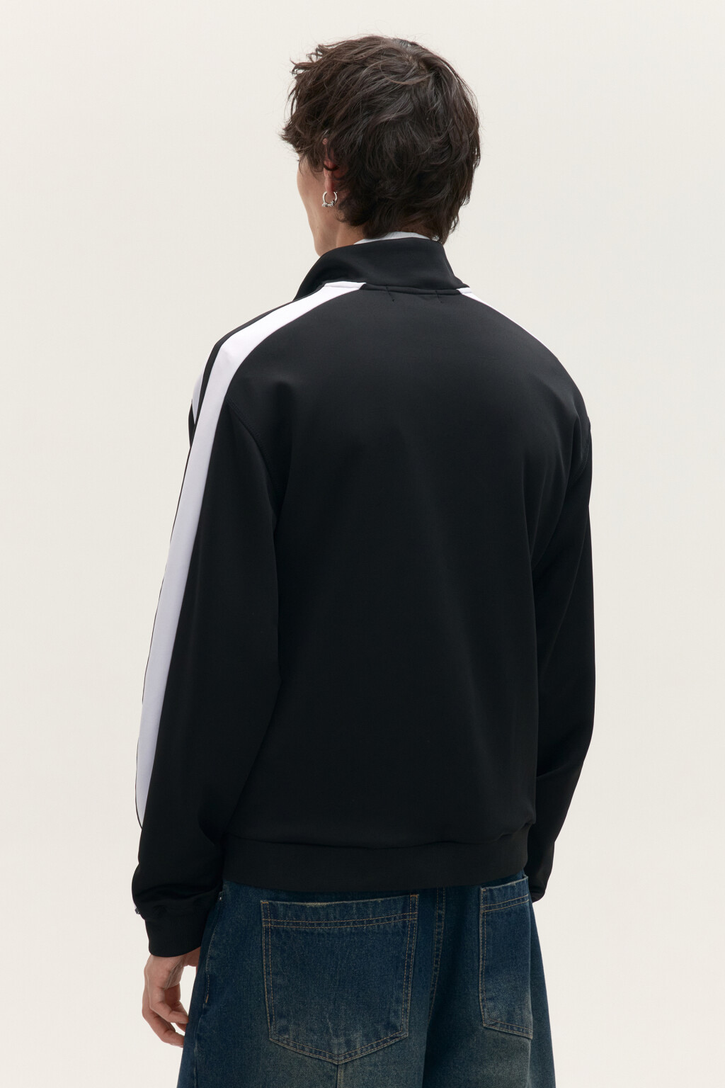 Куртка-олимпийка с лампасами - цвет черный - 4