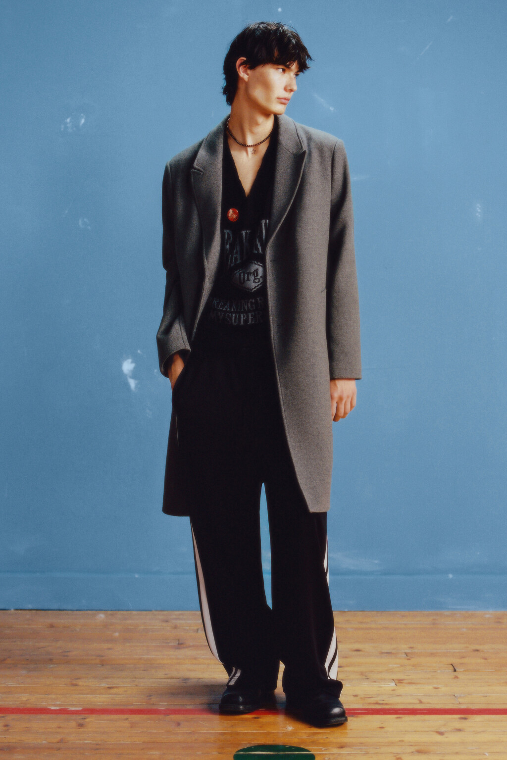 Пальто драповое с шерстью - цвет серый - 11