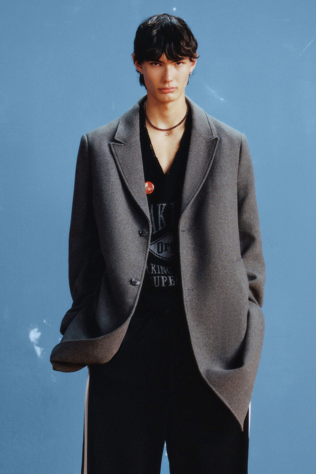 Пальто драповое с шерстью - цвет серый - 12