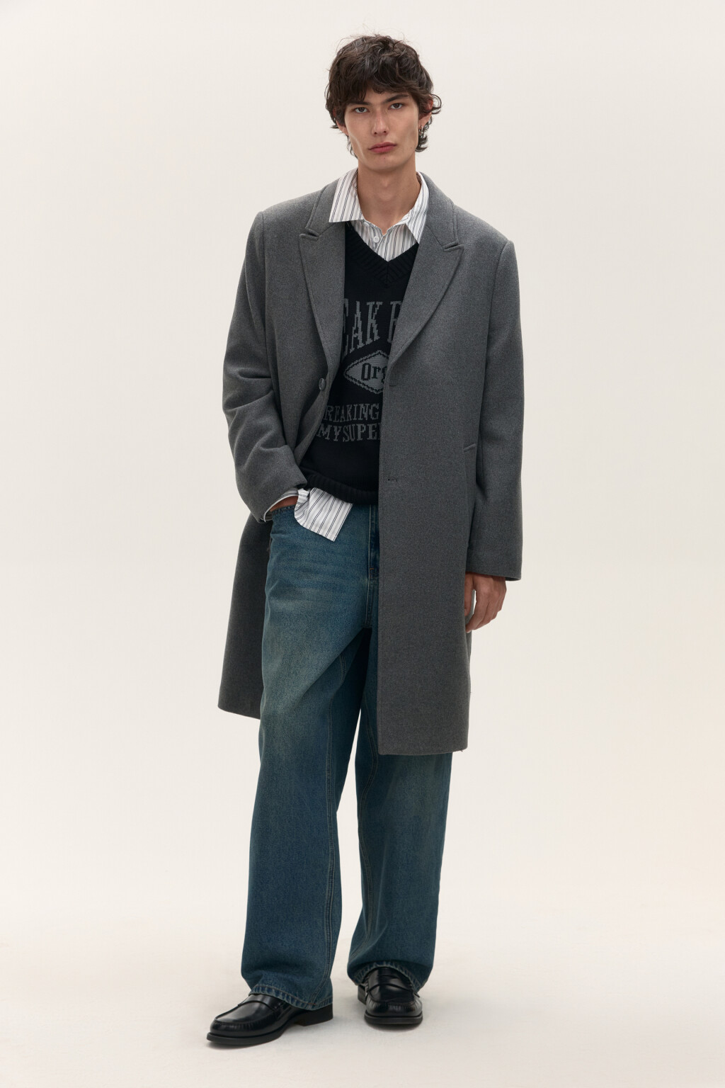 Пальто драповое с шерстью - цвет серый - 6