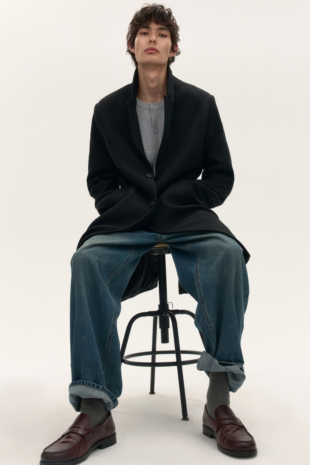 Пальто драповое с шерстью - цвет черный - 2