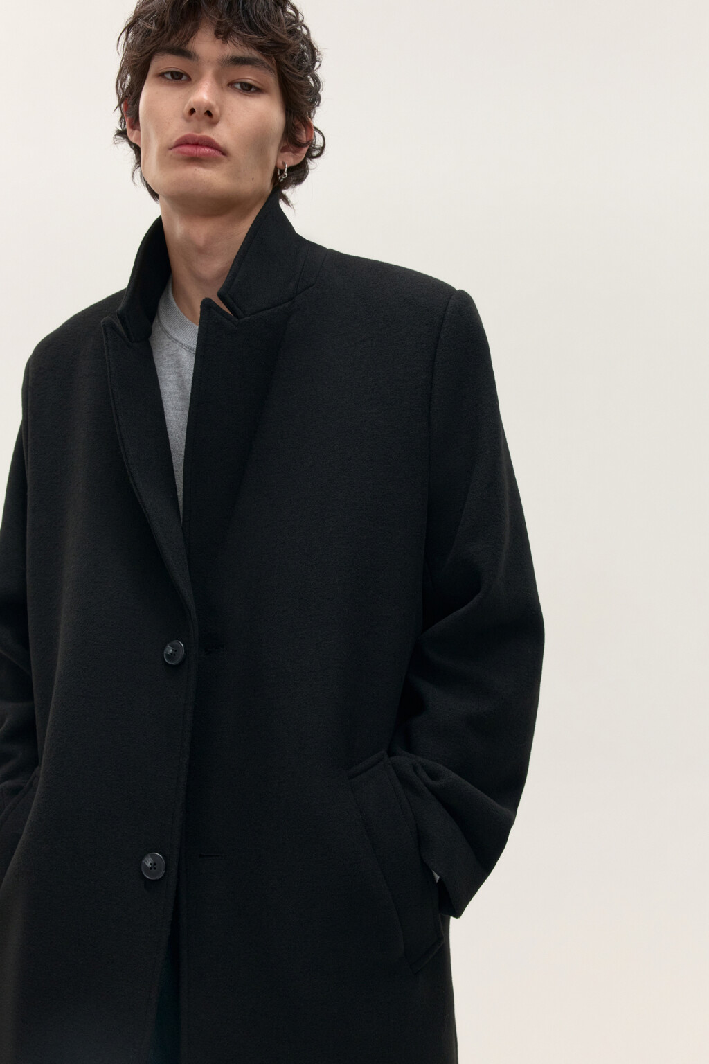 Пальто драповое с шерстью - цвет черный - 6