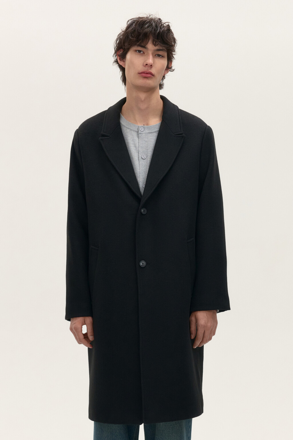 Пальто драповое с шерстью - цвет черный - 9