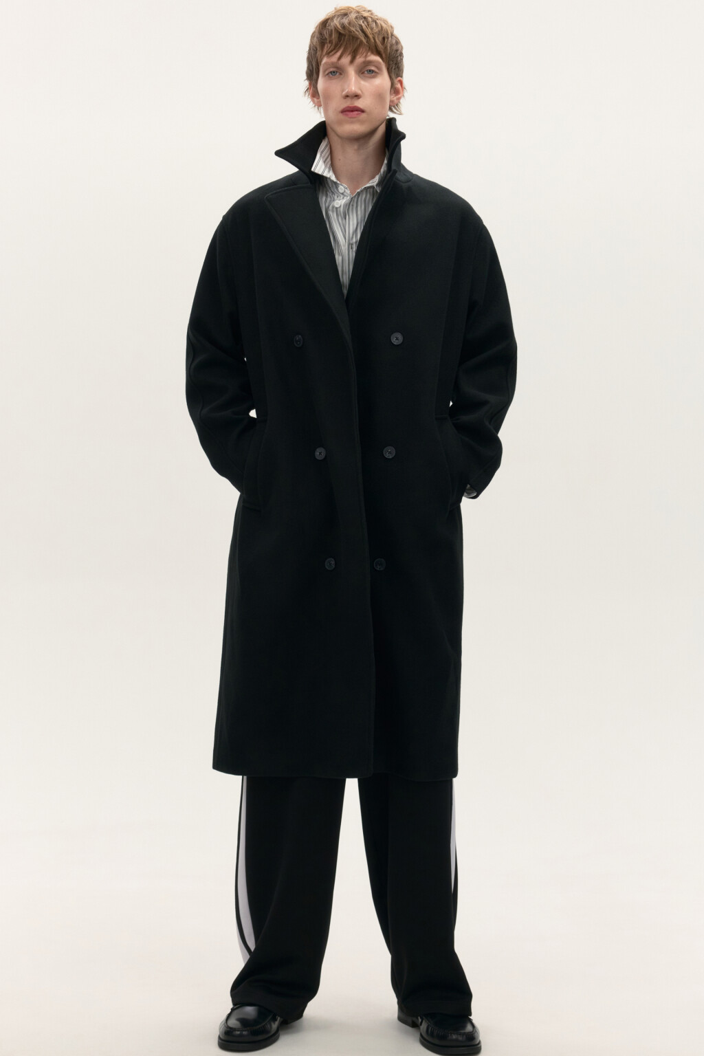 Пальто драповое ниже колена - цвет черный - 1