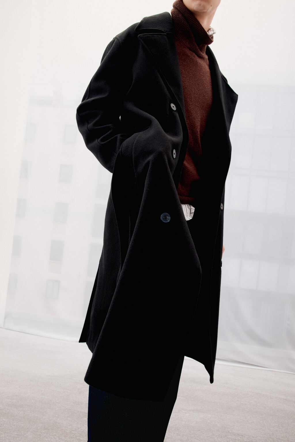 Пальто драповое ниже колена - цвет черный - 10