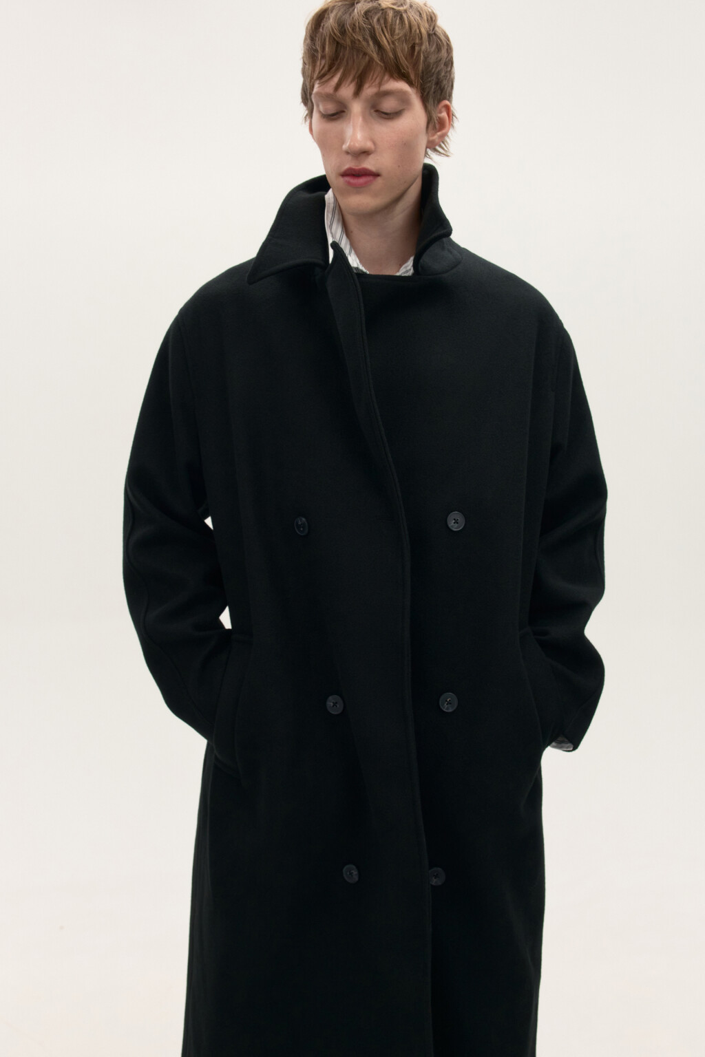 Пальто драповое ниже колена - цвет черный - 2