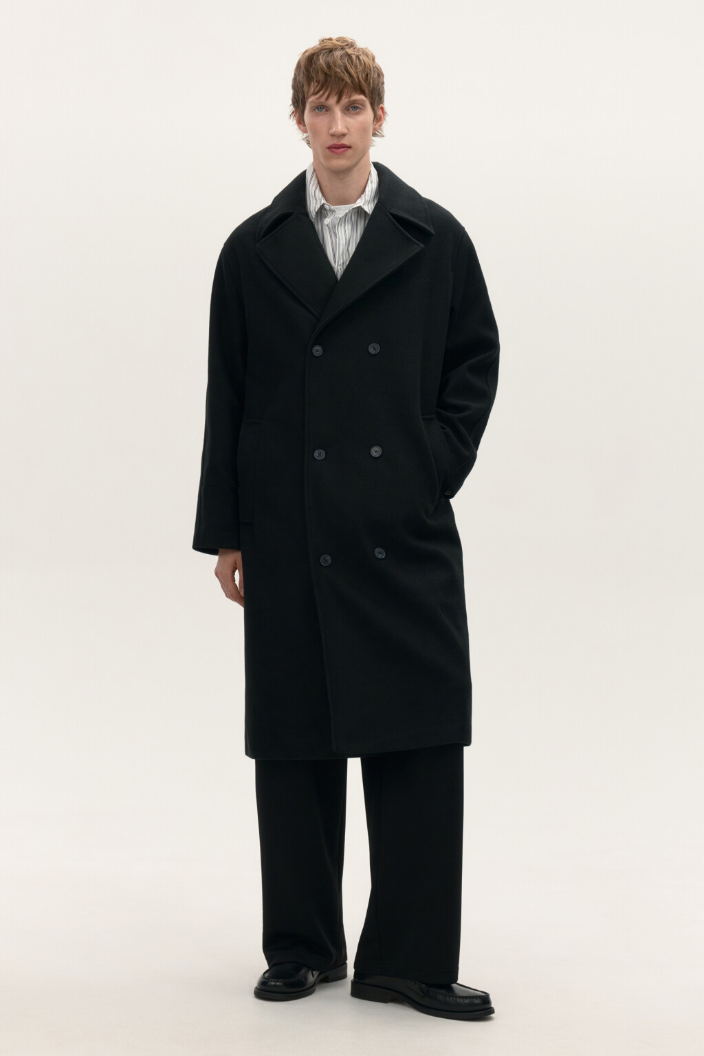 Пальто драповое ниже колена - цвет черный - 3