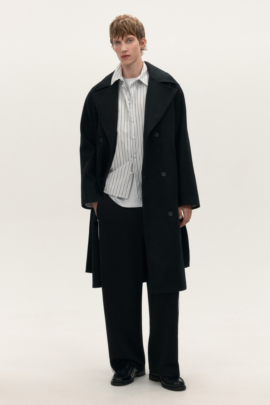 Пальто драповое ниже колена - цвет черный - 5