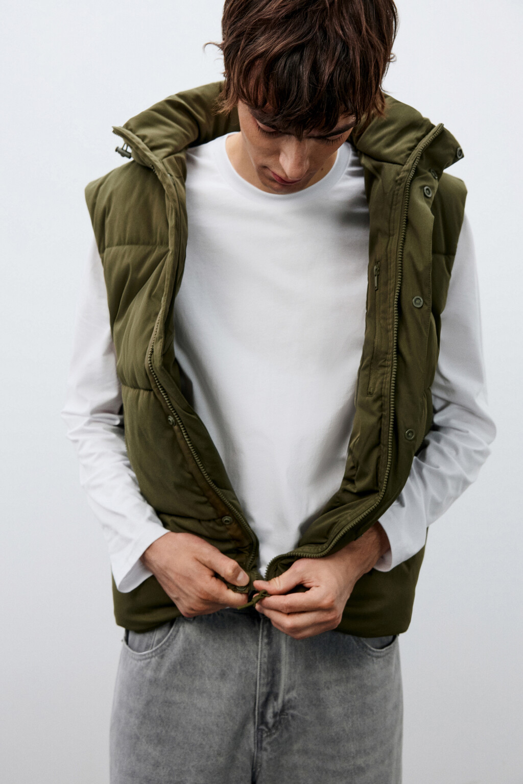 Жилет стеганый с капюшоном - цвет зеленый - 1