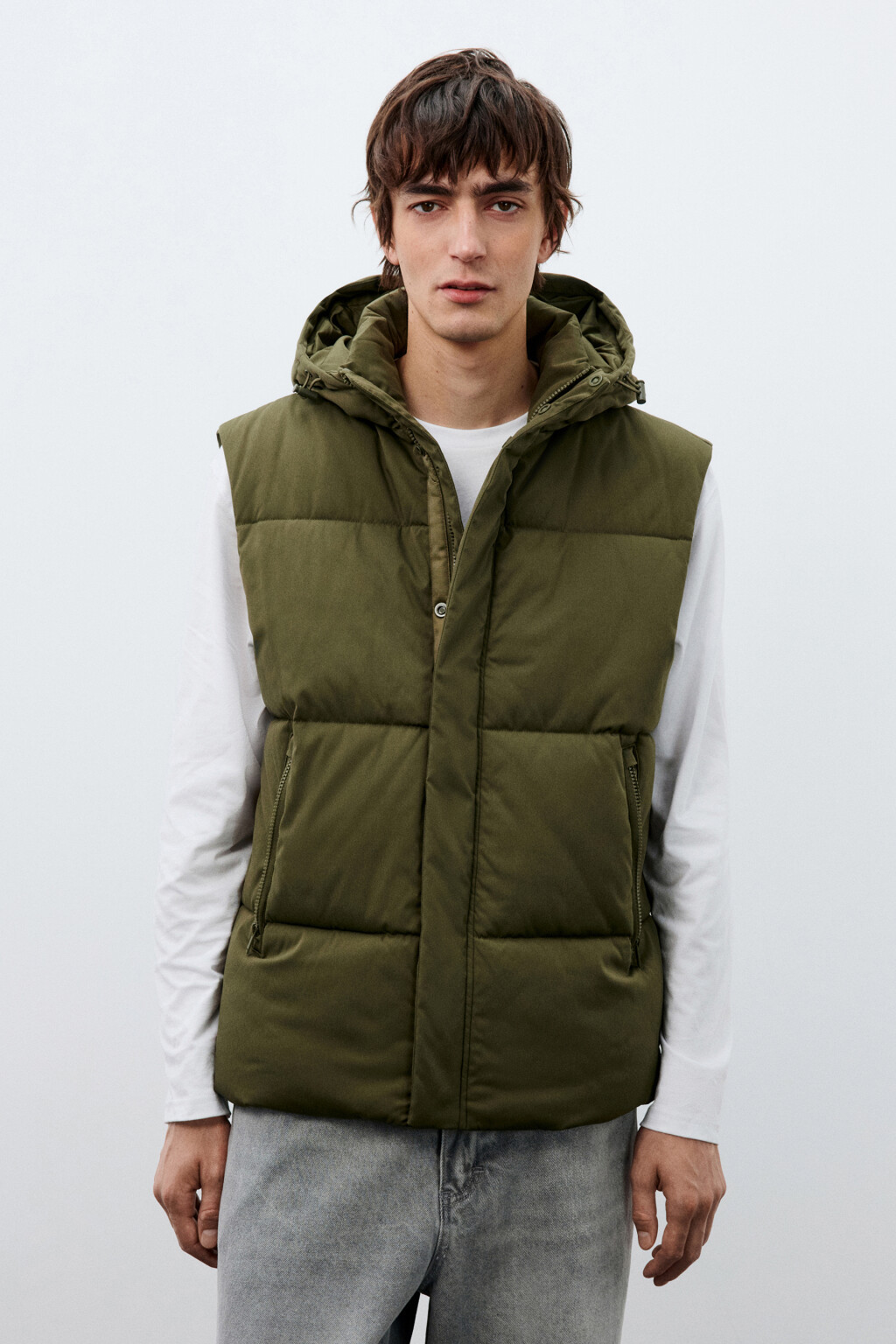 Жилет стеганый с капюшоном - цвет зеленый - 3