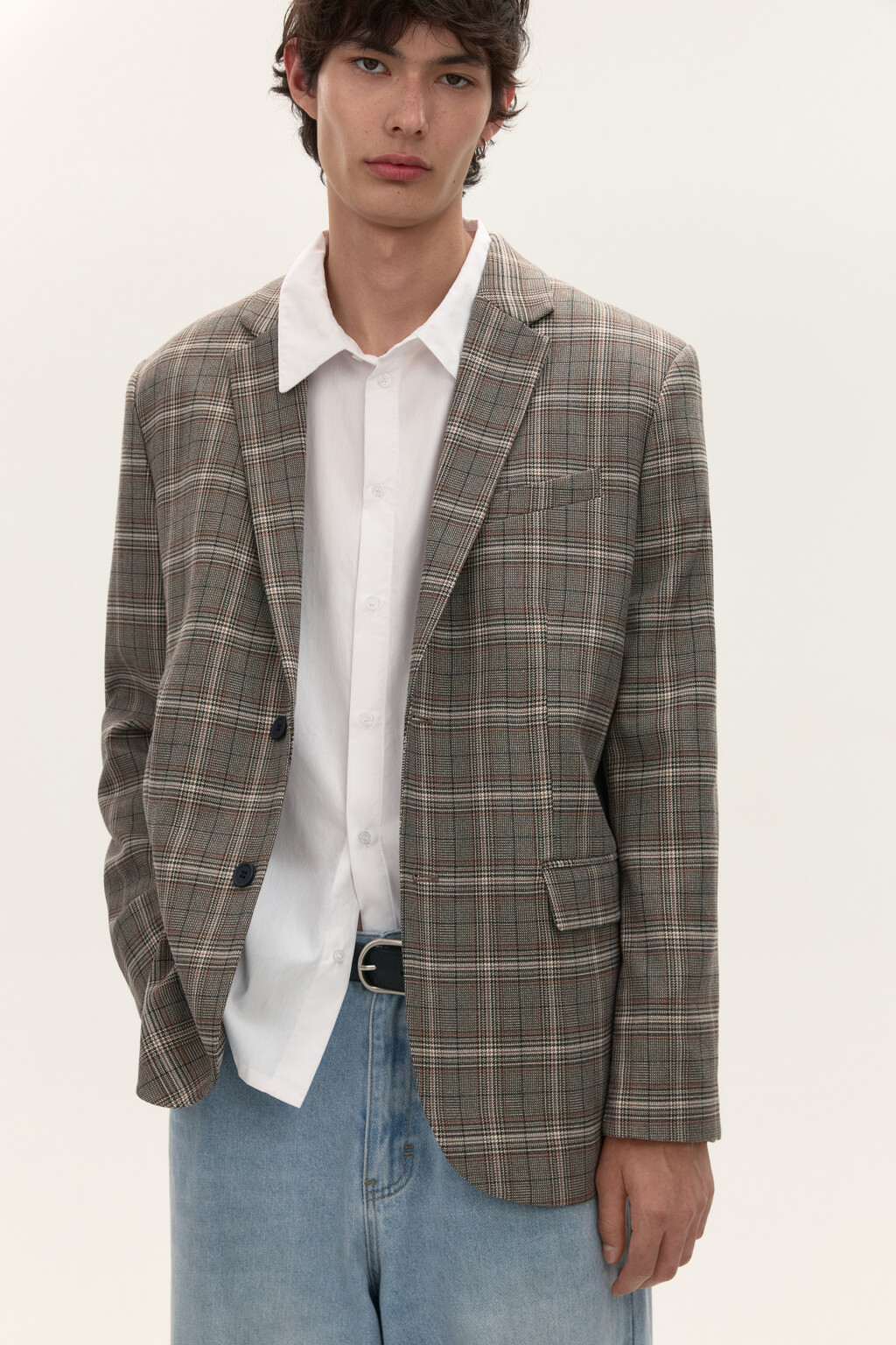 Пиджак с принтом в клетку - цвет коричневый - 1
